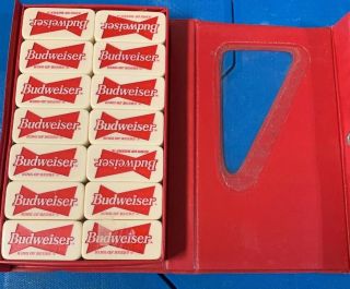 Budweiser Set Of Dominoes Vintage 28 Ct.  In Red Vinyl Case King Of Beers