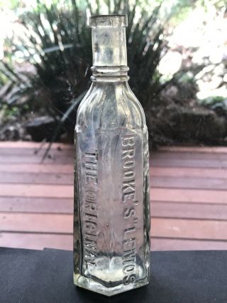 Vintage Miniature Sample Bottle Embossed Brookes “lemos " Cordial Brooke 