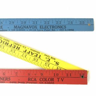 Vintage Tri - Fold Folding Yardstick Ruler Wood Air Advertising Colored