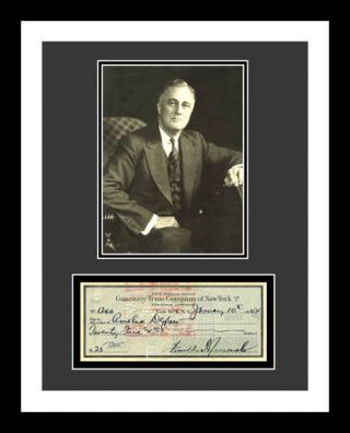 Franklin D.  Roosevelt Fdr Rp Signed Bank Check & Print Display Ready 2 Frame