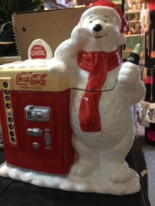 Coca Cola Ceramic Polar Bear Vending Machine Cookie Jar Vintage 10 " T X 9 " W