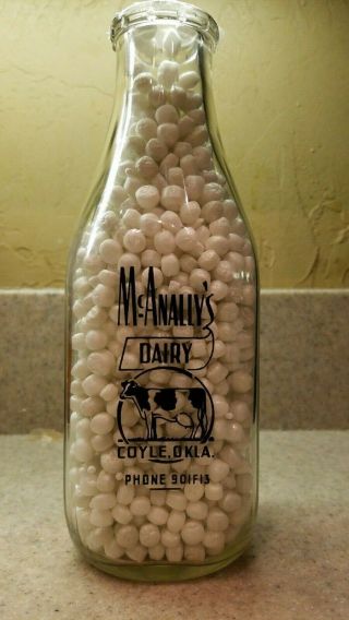 Vintage Rare Mcanallys Dairy Quart Milk Bottle Coyle Okla Oklahoma Ok