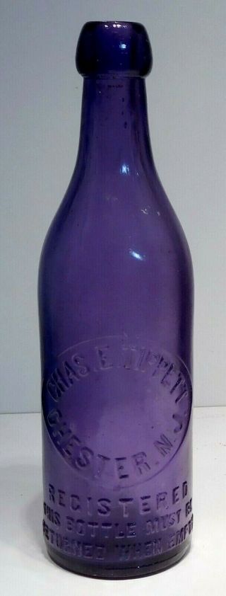 C1900 Purple - Amethyst Pre - Pro Beer Bottle - Chas.  E.  Tippett Chester,  N.  J.