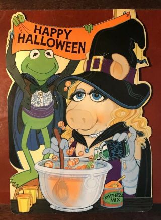1981 Hallmark Miss Piggy And Kermit Muppets Henson Halloween Card Oversized Exc