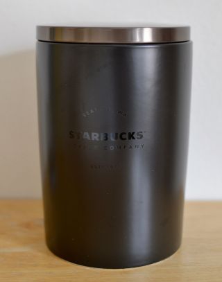 Scarce Starbucks Matte Black W/ Lid Coffee Canister Container Ceramic 7 3/4”