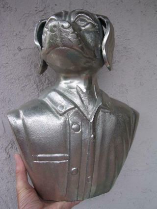 Huge 14 " Silver - Colored Metal Police Dog Sculpture Policeman Bust Personified