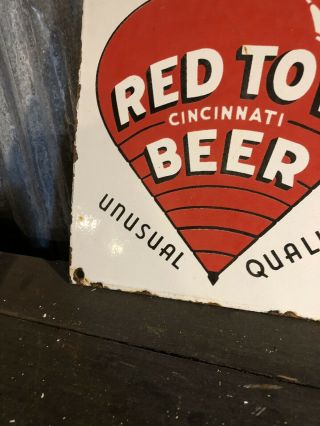 Vintage Red Top Beer Porcelain Soda Sign Dad’s Root Stag Brewery Bar Tavern Old 3