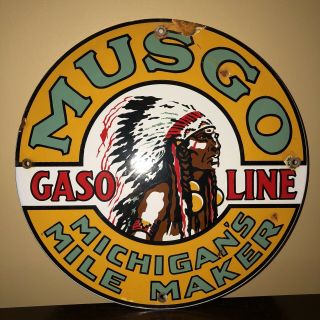 Musgo Gasoline & Oil Porcelain Sign Pump Plate Service Station Gas