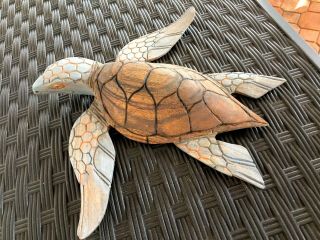 Hand Carved/ Painted Wood Sea Turtle Tortoise Sculpture