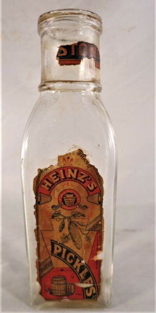 Vintage 1882 era F & J Heinz ' s Pickle Glass Jar with label s Keystone Pickles 2