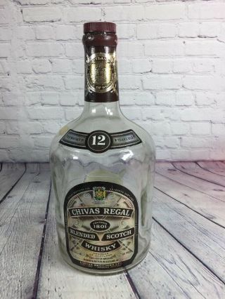 Vintage Chivas Regal Blended Scotch Whisky Empty Glass Bottle W Labels 1 Gallon