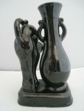 Black Scaredy Cat and Vase Ceramic Glazed Mid Century 3