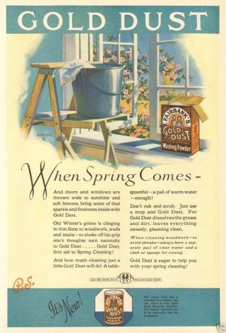 1920s Antique Gold Dust Spring Cleaning Washing Soap Bucket Kitchen Hymer Art Ad