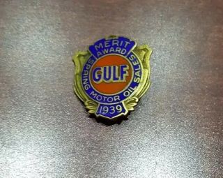 Gulf Spring Motor Oil Sales Merit Award 1939 Goldtone & Blue Enamel Pin