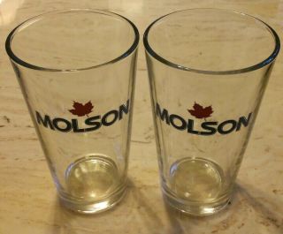 Set Of 2 Molson Red Maple Leaf Beer Pint Glass 16oz Canadian / Hockey