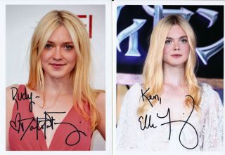 Actresses Dakota & Elle Fanning Autograph Signed 5x7 Publicity Photos
