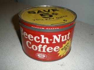 Vintage One Pound Metal Beech - Nut Coffee Can 5 " X 3.  5 "