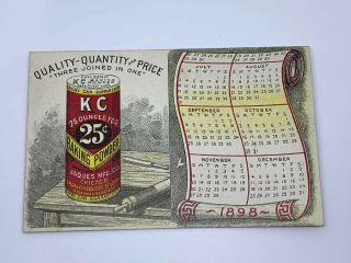 Kc Baking Powder Antique 1800s Victorian Trade Card Vintage 1898 Calendar
