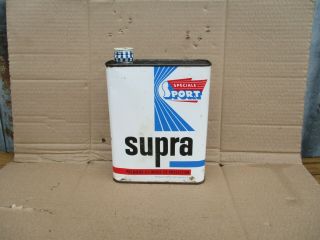 Vintage Supra Metal Oil Can,  Ideal Garage Display With Petrol Pump,  Enamel Sign