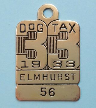 1933 Elmhurst Illinois Dog Tax Tag Dog License Tag Vintage Token Exonumia
