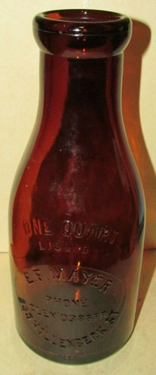 Rare E F Meyer Rochester Ny York Amber Quart Milk Bottle Phone Glen’d3887r