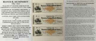 1880s Politician Merchant Cherubusco Clinton York Document Signed (3) Checks