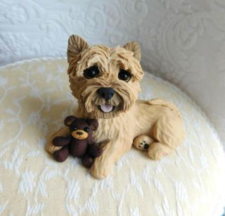 Cairn Terrier With Teddy Bear Clay Sculpture By Raquel At Thewrc