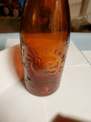 Old Trenton Brewing Amber Blob Top Beer Bottle With Big Cat Picture