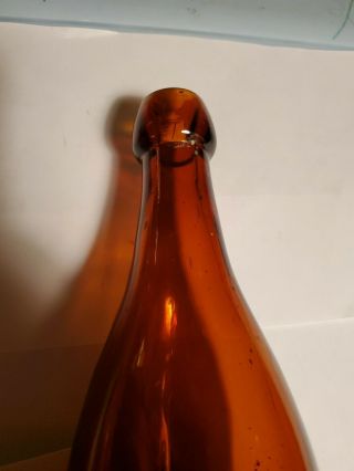 Old Trenton Brewing Amber Blob Top Beer Bottle With Big Cat Picture 4