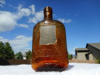Amber Antique Whiskey Spring Bottle 1/4 Pt Frankfort Distillery Spider Web