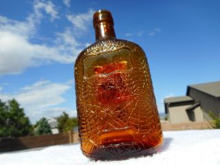 Amber Antique Whiskey Spring Bottle 1/4 Pt Frankfort Distillery Spider Web 2