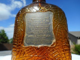 Amber Antique Whiskey Spring Bottle 1/4 Pt Frankfort Distillery Spider Web 3