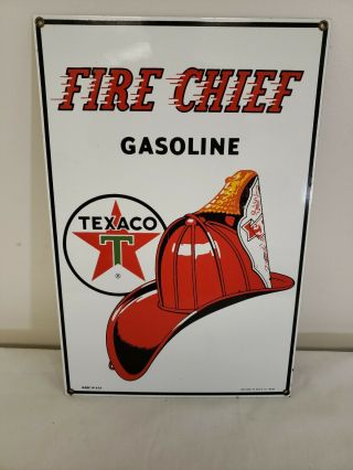 Vintage Texaco Fire Chief Gasoline Porcelain Sign Pump Plate 1986 Ande Rooney