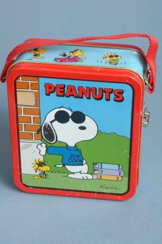 Peanuts Snoopy Woodstock Joe Cool Mini Metal Lunchbox Nylon Handle Stash Box