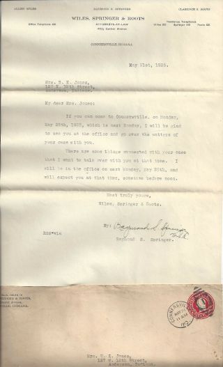 1925 Indiana U.  S.  Congressman Raymond Springer Typed Letter Signed - Pre - Office