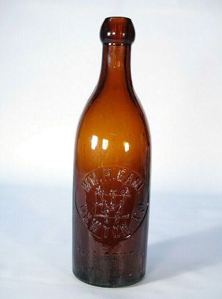 Sussex County Earl Newton Nj Amber Color Blob Top Soda Or Beer Bottle