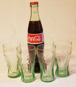 A Set Of 4 Coca - Cola Green Tint Glass Vintage Coke 6 Oz