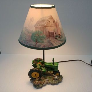 Vintage John Deere Tractor Farming Lamp Light Green Circa 1999 Shade