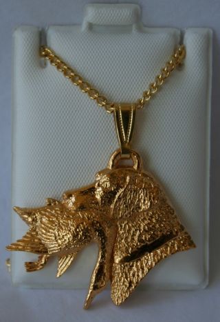 Labrador Head Duck Dog 24k Gold Plated Pewter Pendant Chain Necklace Set