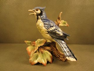 Vintage Mid Century Modern Blue Jay Bird Figurine Porcelain By Jsc 129