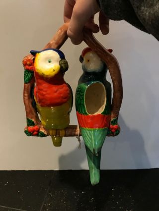 Vintage Porcelain/ceramic Parrots Hanging Planter Vase