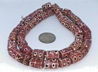 Brick Red Tic Tac Toe Antique Venetian Trade Beads Africa Natural Glass Necklace