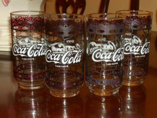 Vintage 4 Pc " Coca Cola”,  Stained Glass Tiffany Victorian Design Libby Glass