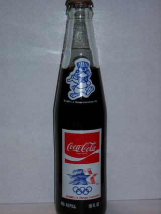 10 Oz Coca Cola Commemorative Bottle - 1984 Los Angeles Olympics (dark Blue Sam)