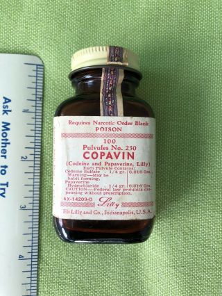 Vintage Codeine Narcotic Medicine Bottle Eli Lilly