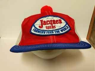 Vintage Jacques Seeds Snapback Mesh Truckers Louisville Cap Pom On Top Rare