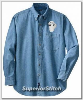 Great Pyrenees Embroidered Denim Shirt Xs - Xl