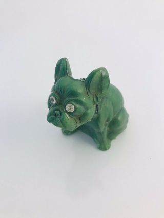 Vintage Westmoreland Art Deco Jade Green French Bulldog Figurine Rhinestone Eye
