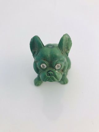 Vintage Westmoreland Art Deco Jade Green French Bulldog Figurine Rhinestone Eye 3