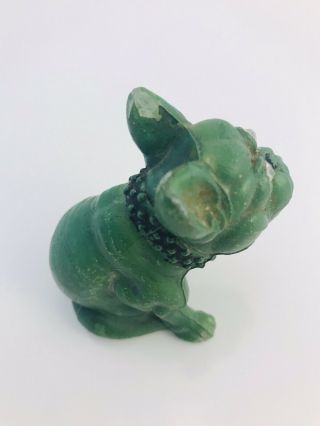 Vintage Westmoreland Art Deco Jade Green French Bulldog Figurine Rhinestone Eye 6